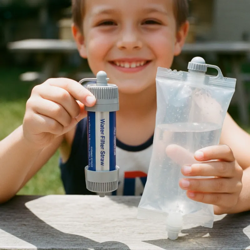 Child is holding Survival Sip Water Filter