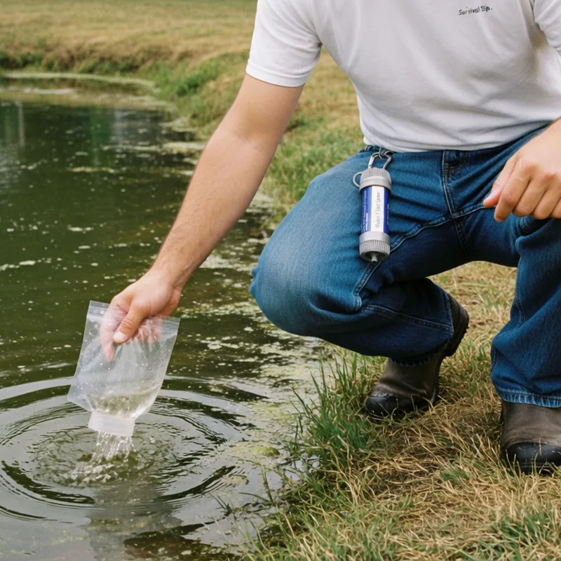 James H. filling survival sip water packet